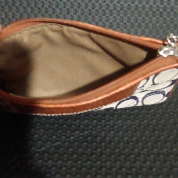 Coach Blue Signature Canvas Wristlet with Brown Leather Trim - Picture 4 of 4